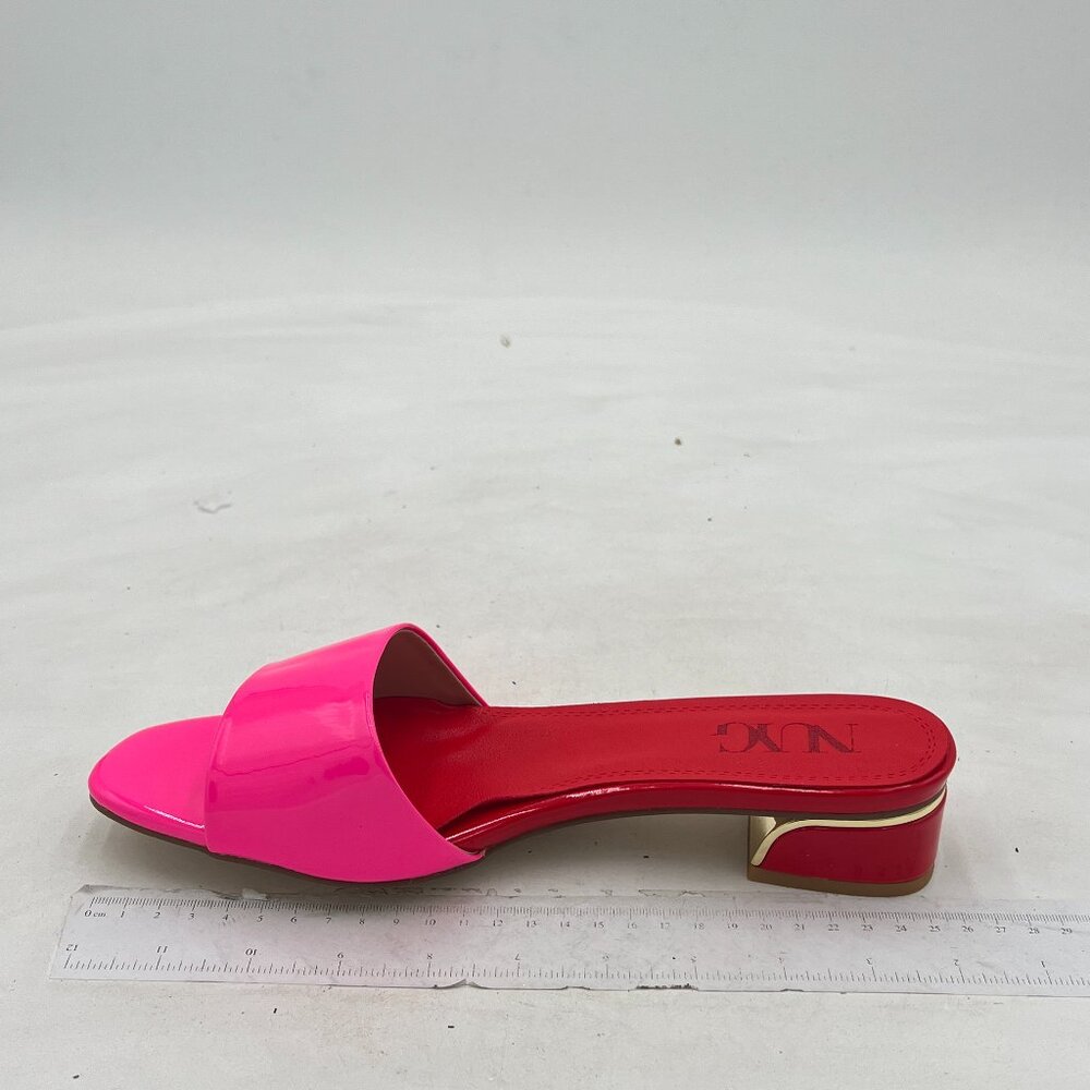 Fuchsia Open Toe Mules Chunky Heels Summer Slides Sandals Holiday Dress Shoes